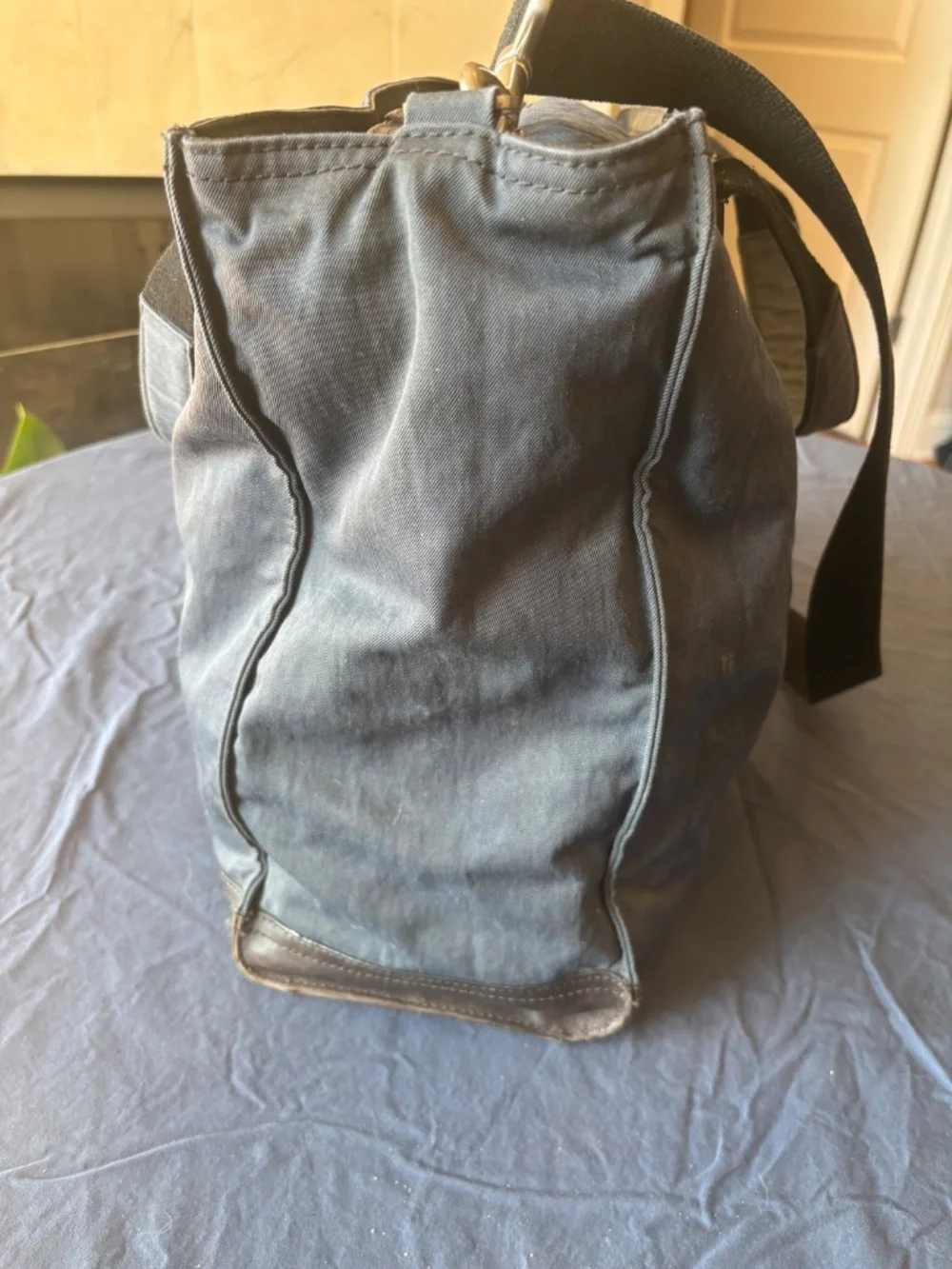 Jack Spade Warren Street Large Messenger Bag.  Light Navy, brown leather trim